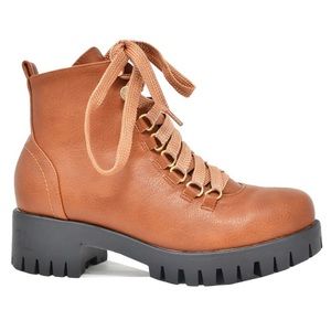 Women’s Lace Up Cognac Ankle Combat Boot